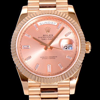 레플리카 [로렉스] 남성용 데이데이트 오토매틱 로즈골드 올금 금장시계 이티애이 2836-2 40미리 핑크다이얼 3열 브레이슬릿 ROL79533  