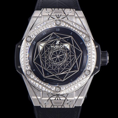 레플리카 [휴블렛] 남성용 빅뱅 쌍 블루 티타늄 오토매틱 HUB1213타입 45미리 다이아몬드/보석 케이스 가죽/우레탄 믹스밴드 블랙다이얼 hub16359  