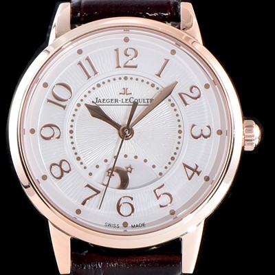 레플리카 [예거르꿀르뜨] 남성용 랑데부 나잇&데이 3442440 미디엄 레이디 워치!! 고급스러운 18K로즈골드 케이스 문페이즈 화이트 기요셰 다이얼 오토매틱 무브먼트 JAG0454  