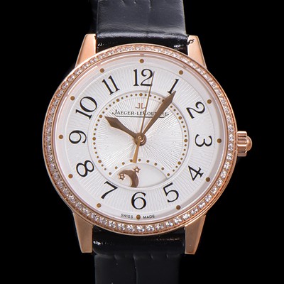 레플리카 [예거 르꿀르뜨] 여성용 랑데뷰 나잇&데이 문페이즈 오토매틱 898A 타입 무브 34mm 금장시계 보석  배젤 가죽줄 화이트다이얼 jag9251  