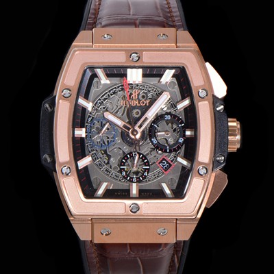 레플리카 [휴블렛] 남성용 스피릿 빅뱅 마스터피스 크로노그래프 Hub4700타입 18K로즈골드 45mm 가죽줄 스켈래톤다이얼 hub1512  