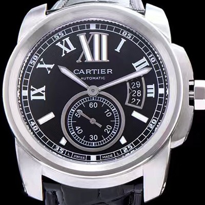 레플리카 [까르띠에] 남성용 칼리브드 까르띠에 블랙 다이얼 블랙 레더 스트랩 오토매틱 무브먼트 CAR0003  