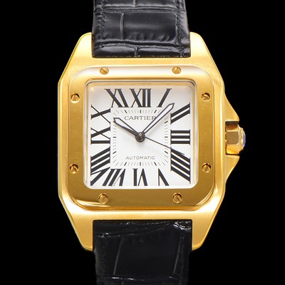 레플리카 [까르띠에] 산토스 100 오토매틱 ETA2824-2 타입 18k 옐루골드 남성용 51mm 가죽줄 화이트 다이얼 car69317  