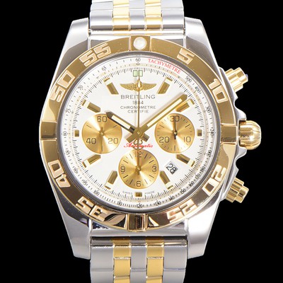 레플리카 [브라이틀링] 남성용 크로노맷 오토매틱 크로노그래프 ETA7750-2타입 44mm 옐루골드 매탈줄 화이트다이얼 bre9951  