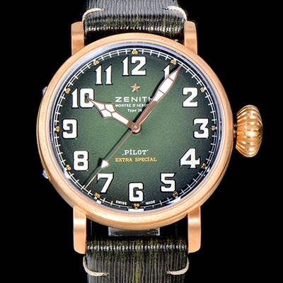 레플리카 [제니스] 남성용 파일럿 타입 20 애드벤쳐 브론져제질 오토매틱 9015무브 45미리 가죽시계 그린다이얼 ZEN77591  