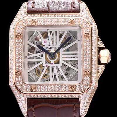 레플리카 [까르띠에] 남성용 신상출시!!산토스 뒤몽 컬렉션 HPI00587 18k 로즈골드 다이아몬드 셋팅 스켈레톤 다이얼 오토매틱 무브먼트 CAR0115  