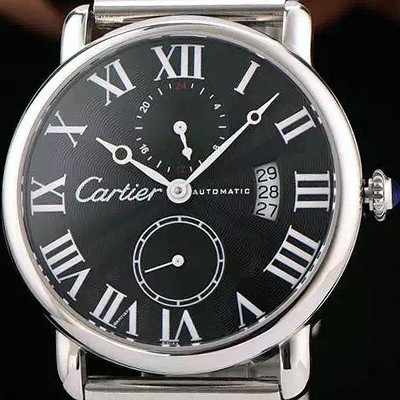 레플리카 [까르띠에] 남성용 롱드더 까르띠에 서브 세컨즈 물결무늬 블랙 다이얼 화이트 로마 인덱스 스위스 ETA 2824-A2오토매틱 무브먼 CAR0330  