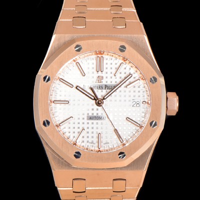 레플리카 [오데마피게] 남성용 하이엔드 37mm로얄오크 15450OR 화이트 와플 다이얼 18K 로즈골드 Cal.3120오토매틱 무브먼트 AUD6525  