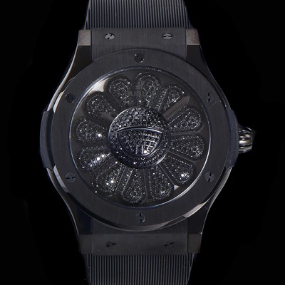 레플리카 [휴블렛] 남성용 신형버전 클래식 퓨전 무라카미 타카시 45mm 오토매틱 Hub1214 타입 우레타줄 PVD코팅케이스 블랙다이얼  hub9193  