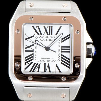 레플리카 [까르띠에] 남성용 산토스 시리즈 100 W200728G 베스트 에디션 18k 로즈골드 투톤콤비 화이트 다이얼 브레이슬릿 오토매틱 무브먼트 CAR4004  