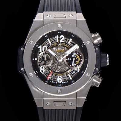 레플리카 [휴블렛] 남성용 빅뱅 유니코 티타늄 45mm 오토매틱 HUB1280 타입 러버줄 스켈래톤 다이얼  hub1953  