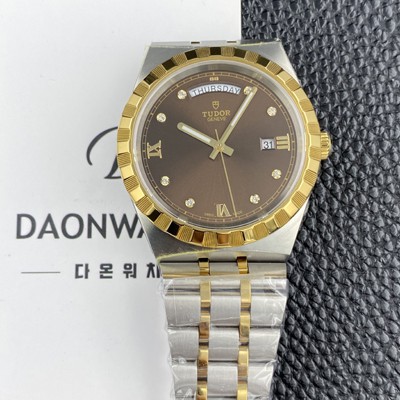 레플리카 [튜더] 남성용 로얄 워치 오토매틱 스위스 ETA2836-2 타입 18K 옐루골드 41mm 메탈줄 브라운 다이얼 tud5135  