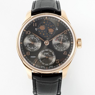 레플리카 [아이더블유씨] 남성용 포루투기즈 IW503404 퍼페추얼 캘린더 더블 문 44mm 18k 로즈골드 오토매틱 무브먼트 그레이 다이얼 iwc4111  