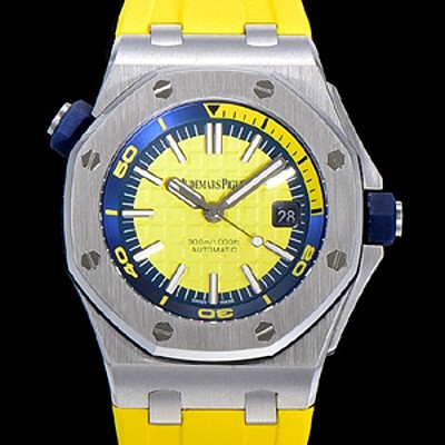 레플리카 [오데마피게] 남성용 옐로 세라믹 다이버!!로얄오크 오프쇼어15710ST.OO.A038CA.01 옐로 와플 다이얼 오토매틱 무브먼트 AUD12247  