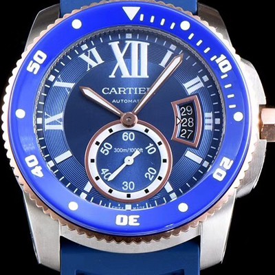 레플리카 [까르띠에] 남성용 칼리브 드 까르띠에 W2CA0009 최신형 다이버 데일리워치 18k 로즈골드 투톤콤비 케이스 블루 세라믹 베젤 서브 세컨즈 블루 다이얼 오토매틱 무브먼트 CAR0045  