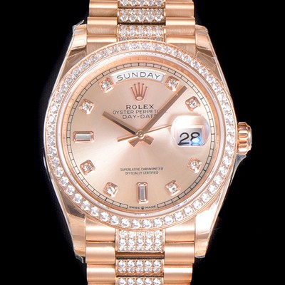 레플리카 [로렉스] 남성용 데이데이트 오토매틱 Cal.3235타입 36mm 금장시계 로즈골드 올금 다이아베젤부착 메탈줄 블루다이얼 rol31602  