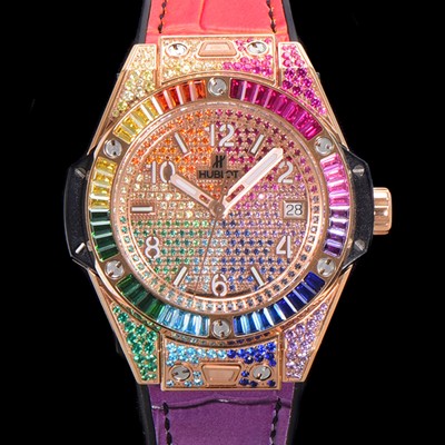 레플리카 [휴블렛] 남여공용 빅뱅 오토매틱 HUB1710타입 39mm 다이아/보석 세팅 로즈골드 우레탄/가죽 믹스밴드 보석다이얼 hub9131  