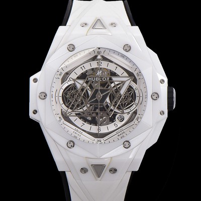 레플리카 [휴블렛] 남성용 위블러 빅뱅 상블루 오토매틱 HUB1240타입 풀세라믹 화이트메직 45mm 우레탄줄 화이트다이얼  hub1315  