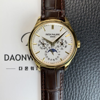레플리카 [파텍필립] 남성용 퍼페추얼 캘린더 18K 옐로우골드 5140 가죽줄 40mm 오토매틱 Cal.240 타입 화이트 다이얼 pat2243  