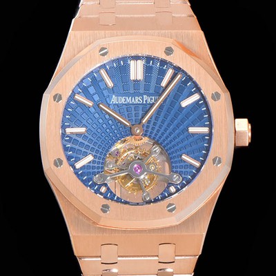 레플리카 [오데마피게] 남성용 로얄오크 Calibre 2924 투어빌론/수동기계식 41미리 금장 18K로즈골드 블랙다이얼 AUD75254  