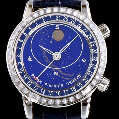 레플리카 [파텍필립] 남성용 셀리스티얼 스카이 차트 그렌드 컴플리케이션 5102PR 워치 업!! 바게크 컷 다이아몬드 베젤 블루 천체 다이얼 문페이즈 셀프 와인딩 칼리버 240 LU CL C 무브먼트 PAT0115  