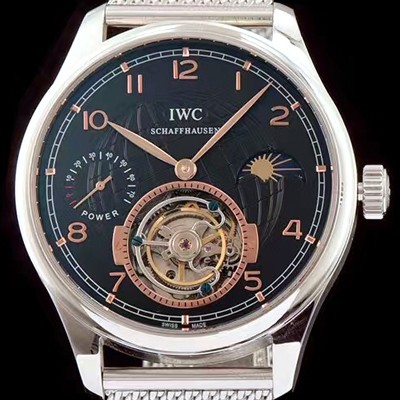 레플리카 [아이더블유씨] 남성용 포르투기즈 투어빌론 문페이즈 파워리져브 로즈골드 인덱스 블랙 다이얼 스틸 메쉬 브레이슬릿 IWC0214  