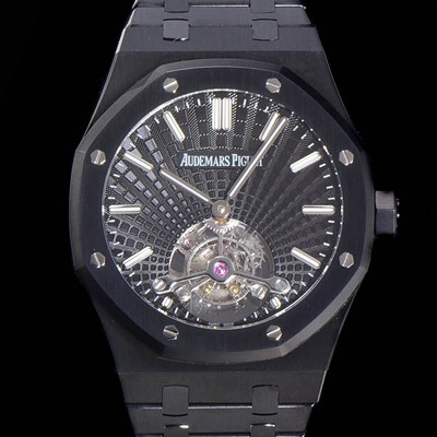 레플리카 [오데마피게] 남성용 로얄오크 Calibre 2924 투어빌론/수동기계식 41미리 금장 18K로즈골드 블랙다이얼 AUD75258  