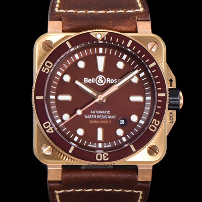 레플리카 [벨앤로즈] 남성용 BR03-92 다이버 브론즈 소재 세라믹 베젤 오토매틱 9015 타입 42mm 가죽줄 브라운 다이얼 bel4097  