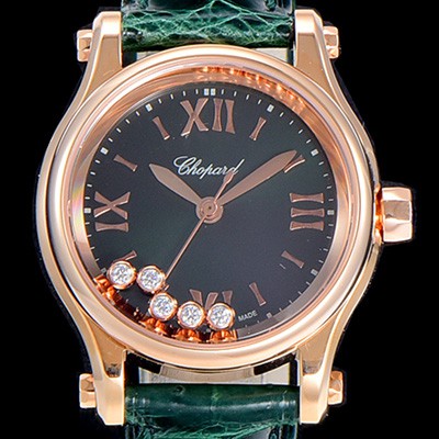 레플리카 [쇼파드]여성용 해피스포츠 미니 오토매틱 30미리 레이디스 18K 로즈골드 자게 다이얼 그린 CHO83952  