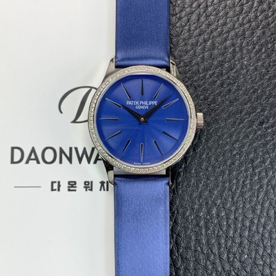 레플리카 [파텍필립] 여성용 칼라트라바 4897G-001 나토천/가죽줄 33mm 오토매틱 Cal.324 타입 블루 다이얼 pat2251  