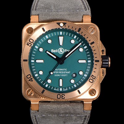 레플리카 [벨앤로즈] 남성용 BR03-92 다이버 브론즈 소재 오토매틱 9015 타입 42mm 가죽줄 그린 다이얼 bel4101  