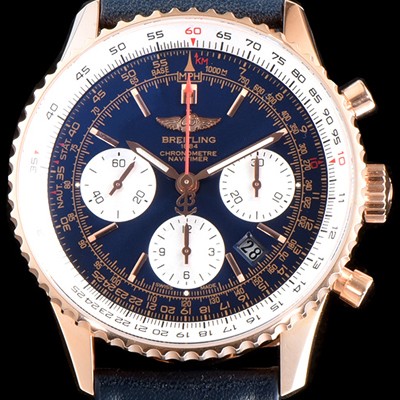 레플리카 [브라이틀링] 남성용 신형 네비타이머 RB012012|Q606|739P|R20BA.1 베스트인기모델!!크로노그래프 18K 로즈골드 블루 다이얼 오토매틱 무브먼트 BRE0202  