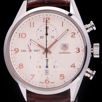 레플리카 [태그호이어] 남성용 까레라 칼리버 1887 크로노그래프 화이트 다이얼 7750 오토매틱 TAG4212  