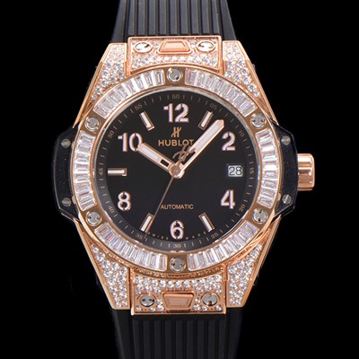 레플리카 [휴블렛] 남여공용 빅뱅 오토매틱 HUB1710타입 39mm 다이아/보석 세팅 로즈골드  우레탄밴드 블랙다이얼 hub9511  