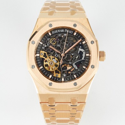 레플리카 [오데마피게] 남성용 로얄오크 15407OR.OO.1220OR.01 더블 밸런스 휠 오픈워크 18k 로즈골드 41mm 오토매틱 Cal.3132무브먼트 스켈레톤 다이얼 AUD0242  