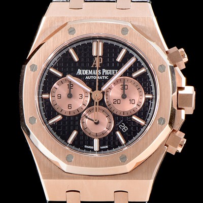레플리카 [오데마피게] 남성용 NEW 로얄오크 26320OR.OO.1220OR.01 18K 로즈골드 41mm 사이즈 드레스 워치!! 크로노그래프 블랙 와플 다이얼 브레이슬릿 신형 ETA 7750B-2 오토매틱 무브먼트 AUD0120  