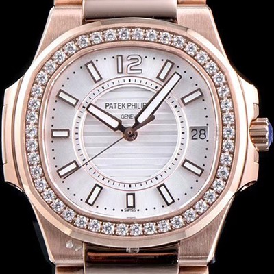 레플리카 [파텍필립] 여성용 노틸러스 7010/1R-001 하이엔드 최상급쥬얼 다이아몬드 베젤 18K 로즈골드 화이트 텍스쳐 다이얼 브레이슬릿 스위스 정품 쿼츠 무브먼트 PAT0104  
