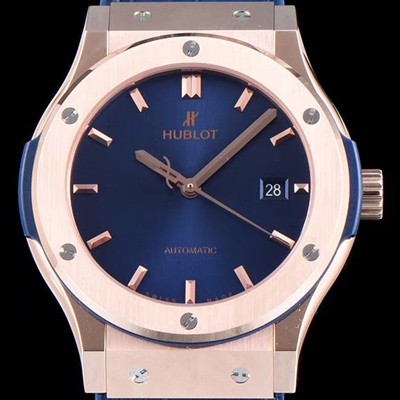 레플리카 [휴블렛] 남성용 클레식 퓨전 511.OX.7180.LR 데일리워치 심플하고 클래식한 타입!! 18k 로즈골드 케이스 블루 썬더스트 다이얼 블루 레더스트랩 오토매틱 무브먼트 HUB0240  