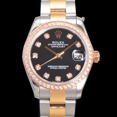 레플리카 [로렉스] 여성용 데이져스트 오이스터 31mm 레이디 오토매틱  18K 로즈골드 투톤콤비 보석/다이아몬드 3열 브레이슬릿 메탈줄 블랙다이얼 rol90812  