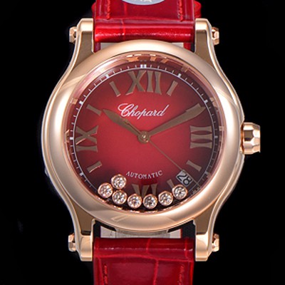 레플리카 [쇼파드] 여성용 해피 스포츠 오토매틱 ETA2892-2 타입 36mm 래이디스/금장시계 18K로즈골드 가죽줄 래드다이얼 cho01624  