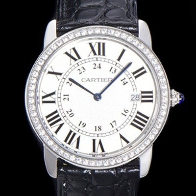 레플리카 [까르띠에] 남여공용 롱드 더 솔로 WR000551  쿼츠 므브먼트 36미리 큐빅베젤 악어가죽줄 화이트다이얼 CAR11556  