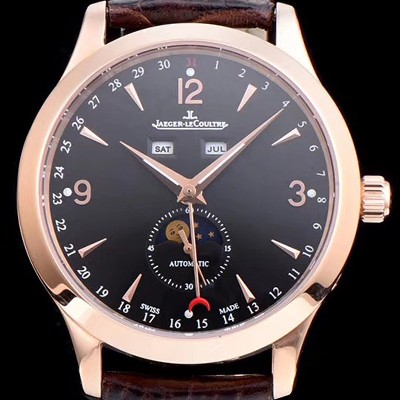 레플리카 [예거르꿀뜨르] 남성용 마스터 캘린더 1552520모델 씬 문페이즈 블랙다이얼 아플리케 인덱스 오토매틱 무브먼 JAG4203  