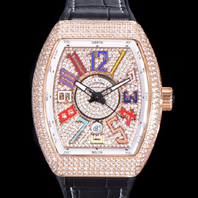 레플리카 [프랭크뮬러] 남성용 뱅가드 오토매틱 ETA2824-2 타입 45mm 로즈골드/보석큐빅 가죽줄 보석다이얼 fra30642  