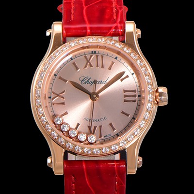 레플리카 [쇼파드] 여성용 해피 다이아몬드 오토매틱 ETA2892-2 타입 30mm 래이디스/금장시계 18K로즈골드  골드다이얼 cho1239  