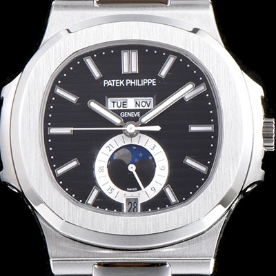 레플리카 [파텝필립] 남성용 파텍필립 신형 노틸러스 데이데이트 문페이즈 블랙 텍스쳐드 다이얼 기계식 자동형 무브먼트 PAT0131  