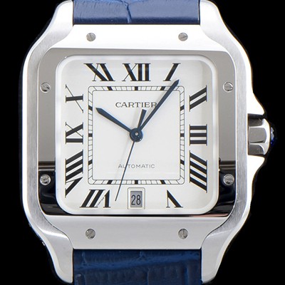 레플리카 [까르띠에] 남성용 산토스 드 까르띠 WSSA0009 라지 모델-데이트 정품 동일 사이즈 실버 마감 오팔린 다이얼 오토매틱 무브먼트 CAR4003  
