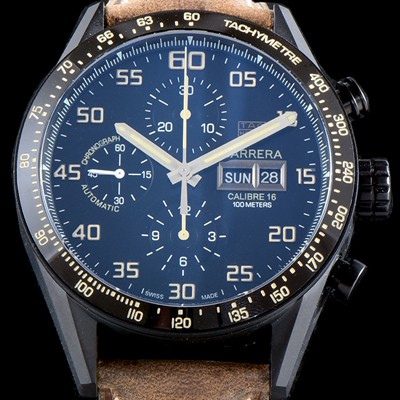 레플리카 [태그호이어] 남성용 NEW 까레라 CV2A84.FC6394 칼리버16 데이-데이트 블랙 PVD 티타늄 케이스 크로노그래프 블랙 유광 다이얼 오토매틱 무브먼트 TAG0101  