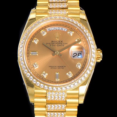 레플리카 [로렉스] 남성용 데이데이트 오토매틱 Cal.3235타입 36mm 금장시계 옐루골드 올금 다이아베젤부착 메탈줄 골드다이얼 rol50698  