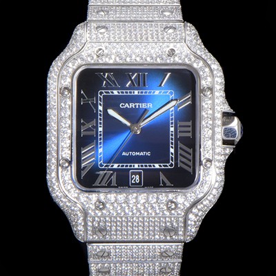 레플리카 [까르띠에] 남성용 산토스 쥬얼 다이아몬드 셋팅 베젤 40mm 네이비 다이얼 오토매틱 무브먼트 CAR46569  