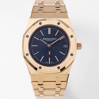 레플리카 [오데마피게] 남성용 하이엔드 로얄오크 15202OR.OO.1240OR.01 엑스트라 씬 18K 로즈골드 39mm 오토매틱 Cal.2121타입 블루 다이얼 aud6570  